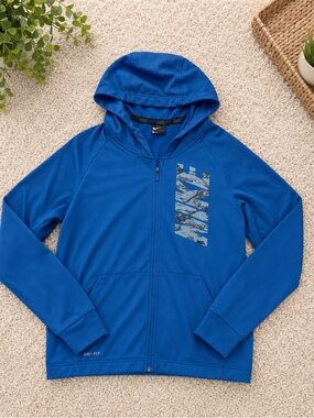 Nike Dri-FIT Full Zip Hoodie Boys Large Blue Athletic Jacket